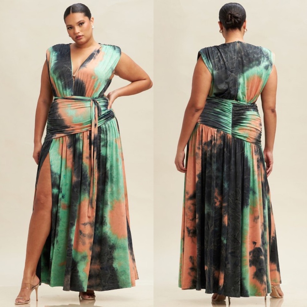 *24 HOUR SALE* See You In Greece Tie Dye Jersey Ruched Maxi Dress